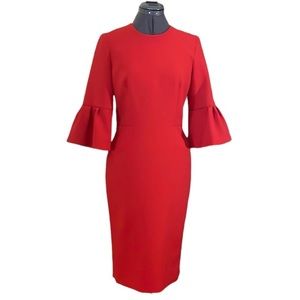 Sandra Angelozzi Red Pegged Dress with Flounce Sleeves Size 34